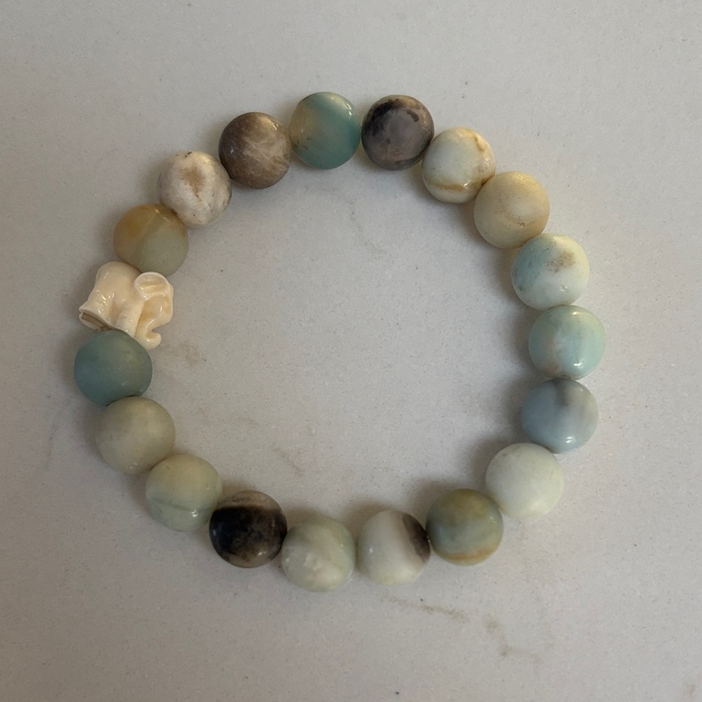 Natural Amazonite Multi-Color Beaded Bracelet with Elephant accent